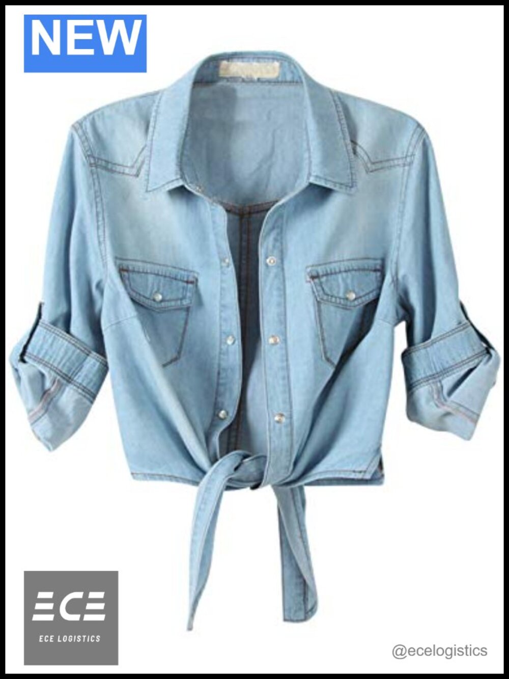 Women's Tie Front Cropped Button Down Chambray Shirt
